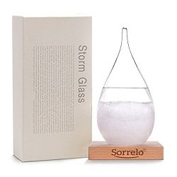 Weather Predicting Storm Glass Set-Elegant Weather Tear Drop Shaped Storm Glass Bottle with Wood ...