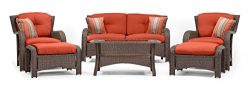 La-Z-Boy Outdoor Sawyer 6 Piece Resin Wicker Patio Furniture Conversation Set (Grenadine Orange) ...