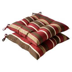 Pillow Perfect Indoor/Outdoor Red/Brown Striped Tufted Seat Cushion, 2-Pack