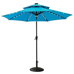 FLAME&SHADE 9′ LED DoubleTop Outdoor Patio Market Umbrella with Lights, Crank Lift, Pu ...