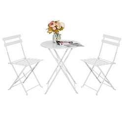 Marble Field Patio 3-Piece Folding Bistro Furniture Set, Outdoor&Balcony Table and Chairs Se ...