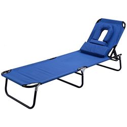 Goplus Folding Chaise Lounge Chair Bed Outdoor Patio Beach Camping Recliner w/ Hole for face Poo ...