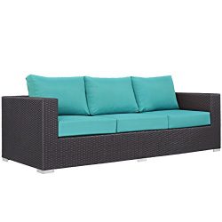 Modway Convene Wicker Rattan Outdoor Patio Sofa in Espresso Turquoise