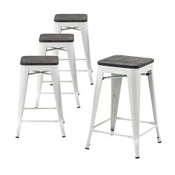 Buschman Wooden Seat Counter High Tolix-Style Metal Bar Stools, Indoor/Outdoor, Stackable, 24 ...