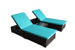 JETIME Outdoor 3Pcs Brown Woven Rattan Couch Patio Adjustable Synthetic Backyard Poolside Rattan ...