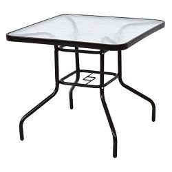 Tangkula 31.5″ Patio Square Table Tempered Glass Metal Table Garden Yard Dining Table