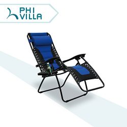 PHI VILLA Padded Zero Gravity Lounge Chair Patio Foldable Adjustable Reclining with Cup Holder f ...