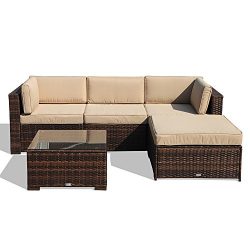 Super Patio 5 Piece Outdoor Furniture Sectional Set, All Weather PE Brown Wicker Set Sofas with  ...