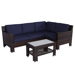 Outdoor Wicker Furniture 5pc Deep Patio Sectional Sofa Set Clearance w/Water Resistant Olefin Cu ...