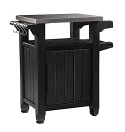 Keter Unity Indoor Outdoor BBQ Entertainment Storage Table/Prep Station with Metal Top, Graphite