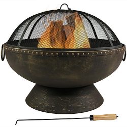 Sunnydaze 30 Inch Fire Bowl Large Outdoor Fire Pit with Handles and Spark Screen