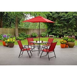 Mainstays Albany Lane 6-Piece Folding Dining Set (Includes Dining table, Folding chairs and Umbr ...
