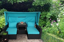 JETIME Outdoor 7PCs Patio Couch with Awning Garden Woven Rattan Furniture PE Wicker Sectional So ...