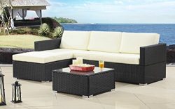 Madison Home Modern Outdoor Garden Sectional Wicker Sofa Set with Coffee Table Beige