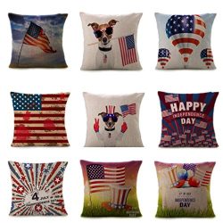 July 4th Patriotic Vintage American Flag Pillow Case Cotton Linen Cushion Cover Couch Throw Pill ...