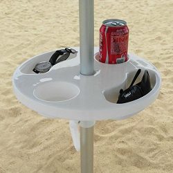 AMMSUN 2017 New 12 Inch Round Plastic Beach Umbrella Table with Cup Holders, White
