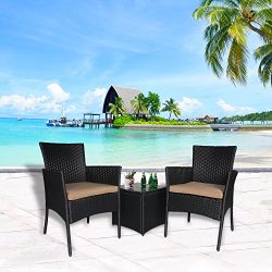 Cloud Mountain Outdoor 3 PC Bistro Sofa Set Wicker Bistro Conversation Set Wicker Sectional Furn ...