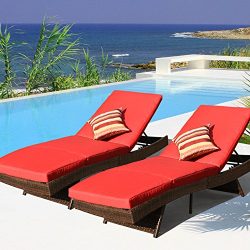 Sundale Outdoor 2PCS Deluxe Patio Adjustable Wicker Chaise Lounge Set with Cushions and 2 Throw  ...