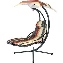 Sunnydaze Modern Lines Floating Chaise Lounger Swing Chair with Canopy Umbrella, 43 Inch Wide x  ...