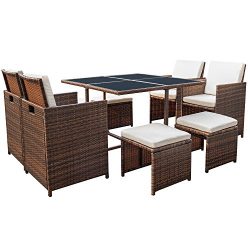 Devoko 9 Pieces Patio Dining Sets Outdoor Space Saving Rattan chair Patio Furniture sets Clearan ...