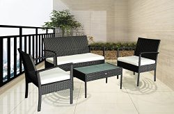 Patio Outdoor Balcony Furniture 4Pcs Small Sofa Set (White)