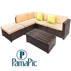 Pamapic 6pcs Outdoor Patio Furniture Set, PE Rattan Wicker Outdoor Sectional Sofa with Cushioned ...