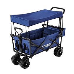 ENKEEO Foldable Utility Wagon Collapsible Sports Outdoor Cart with Removable Canopy, Large Capac ...