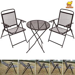 Strong Camel 3 Piece Patio Bistro Set Outdoor Table and Chairs Wrough Iron Cafe Set (Coffee)