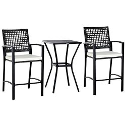 Outsunny 3 Piece Outdoor Patio Rattan Wicker Bistro Furniture Set with Classic Bar Style Seating