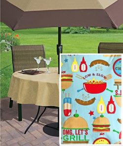 Newbridge Let’s Grill Fun BBQ Print Vinyl Flannel Backed Tablecloth, Indoor/Outdoor Tablec ...