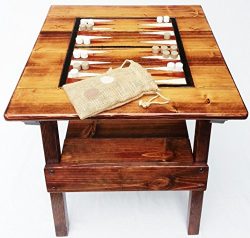 Backgammon Game Wood Table, Indoor /Outdoor, Patio or Garden Furniture, Engraved and Painted Fol ...