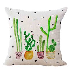 Qinqingo Tropical Succulent Plants Cactus Decorative Cushion Cover Cotton Linen Square Throw Pil ...