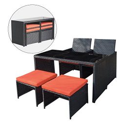 URSTAR 5-piece Outdoor Wicker Dining table set for 4 Person- Patio Rattan Furniture Set with Ora ...