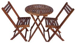 Zen Garden ZG012 Eucalyptus Wood Foldable 3-Piece Round Bistro Set, Natural Wood Finish