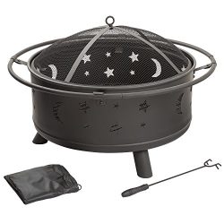 Fire Pit Set, Wood Burning Pit – Includes Screen, Cover and Log Poker- Great for Outdoor a ...