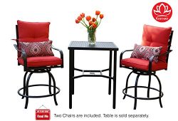 Kozyard Corona 360 Degree Swivel Two Bar Chairs (2 Chairs W/Red seat and back cushions, 2 nice p ...