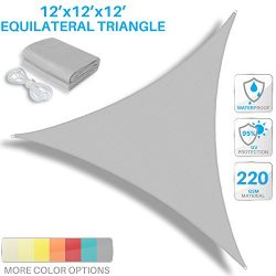 Patio Paradise 12’x12’x12′ Waterproof Sun Shade Sail-Light Grey Trangle UV Blo ...