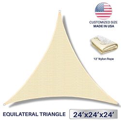 24′ x 24′ x 24′ Sun Shade Sail UV Block Fabric Canopy in Beige Sand Triangle f ...