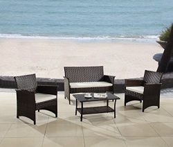 Modern Outdoor Garden, Patio 4 Piece Seat – Gray, Espresso Wicker Sofa Furniture Set (Espr ...