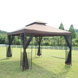 BestMassage 10’x10′ Outdoor Metal Gazebo Mosquito Netting Screen walls Steel frame V ...