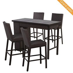 Grand patio 5 PCS Outdoor Wicker Bar Set, Weather-Resistant Patio Bar Set with Outdoor Rattan Ba ...