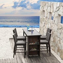 LCH 5 pcs Wicker Rattan Bar Table & Chairs Outdoor Patio Furniture Sets, Perfect for Patios  ...