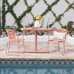 Great Deal Furniture Porto Outdoor 3 Piece Crackle Orange Finished Iron Bistro Set