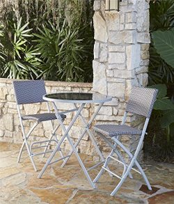 Cosco 87632BGBE Outdoor 3 Piece INTELLIFIT Delray Steel Frame Patio Bistro Set, Blue/Gray Resin  ...