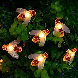 ER CHEN Solar Powered String Lights, 30 Cute Honeybee LED Lights, 15FT 8 Modes Starry Lights, Wa ...