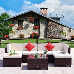 Cloud Mountain 7 PC Patio PE Rattan Wicker Furniture Set Outdoor Backyard Sectional Conversation ...