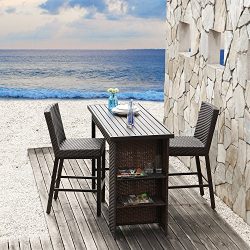 LCH 3 pcs Wicker Rattan Bar Table & Chairs Outdoor Patio Furniture Sets, Perfect for Patios  ...