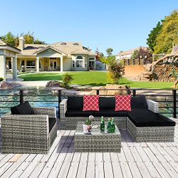 Cloud Mountain 6 Piece Rattan Wicker Furniture Set Outdoor Patio Garden Sectional Sofa Set Cushi ...