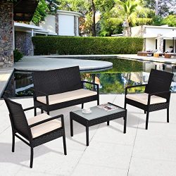 Tangkula 4 PCS Patio Furniture Set Outdoor Backyard Lawn Rattan Chair Sofa Cushioned Seat Furnit ...