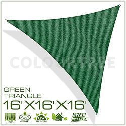 ColourTree 16′ x 16′ x16′ Sun Shade Sail Triangle Green Canopy Awning Shelter  ...